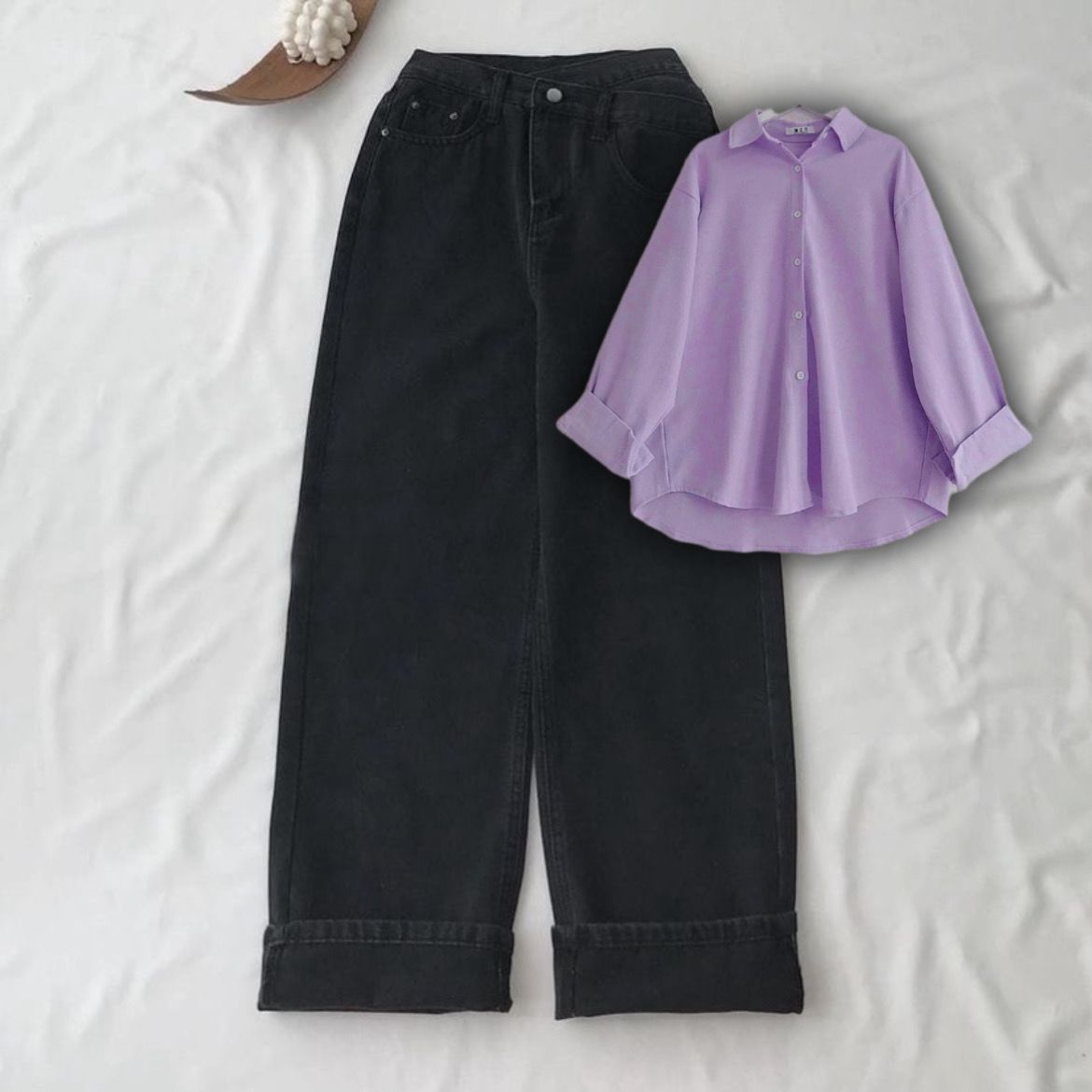 Button Shirt With Wide Leg Jeans