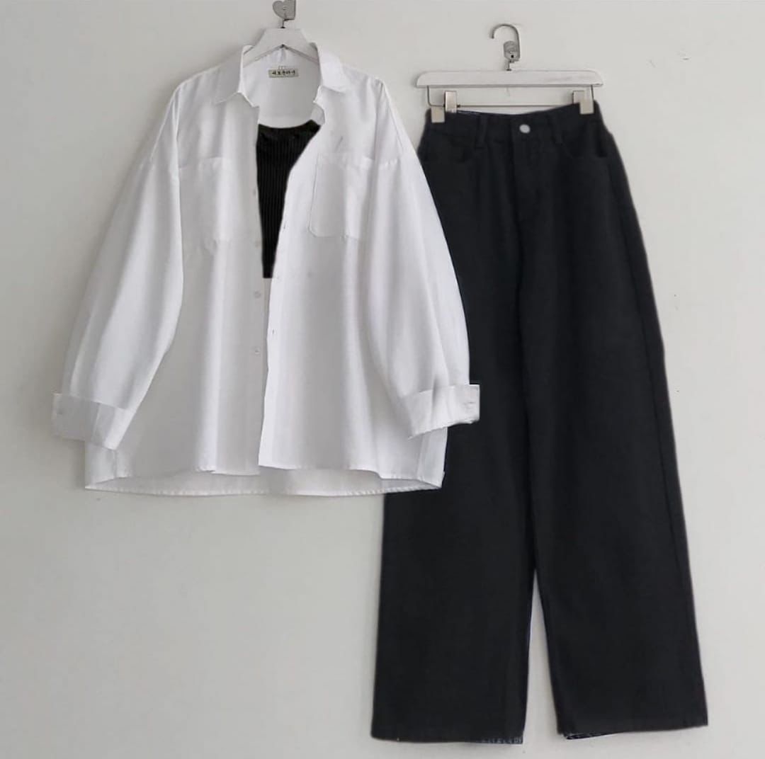 Button Shirt With Wide Leg Jeans