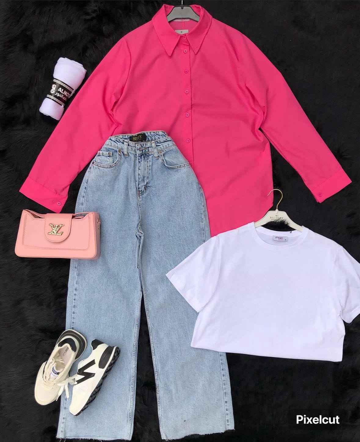 Button Shirt With Wide Leg Jeans