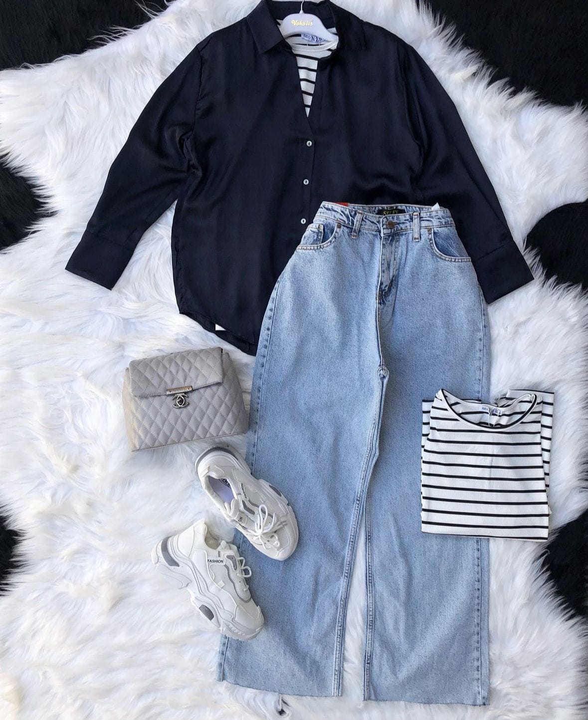 Button Shirt With Wide Leg Jeans