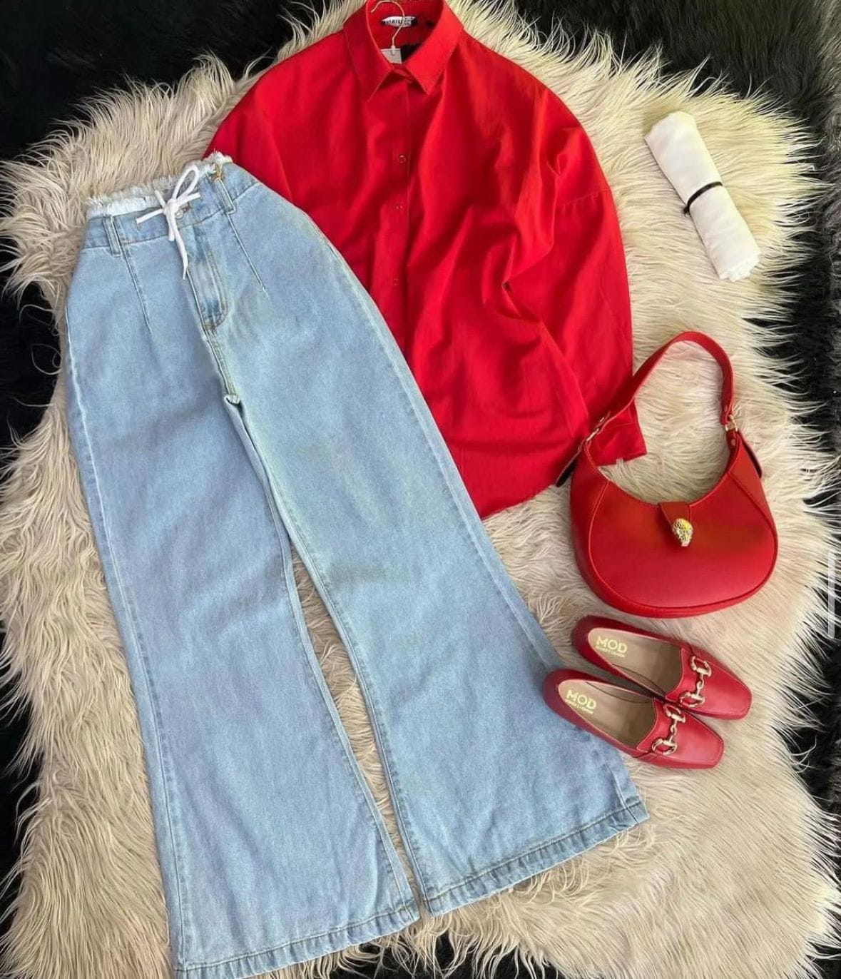 Button Shirt With Wide Leg Jeans