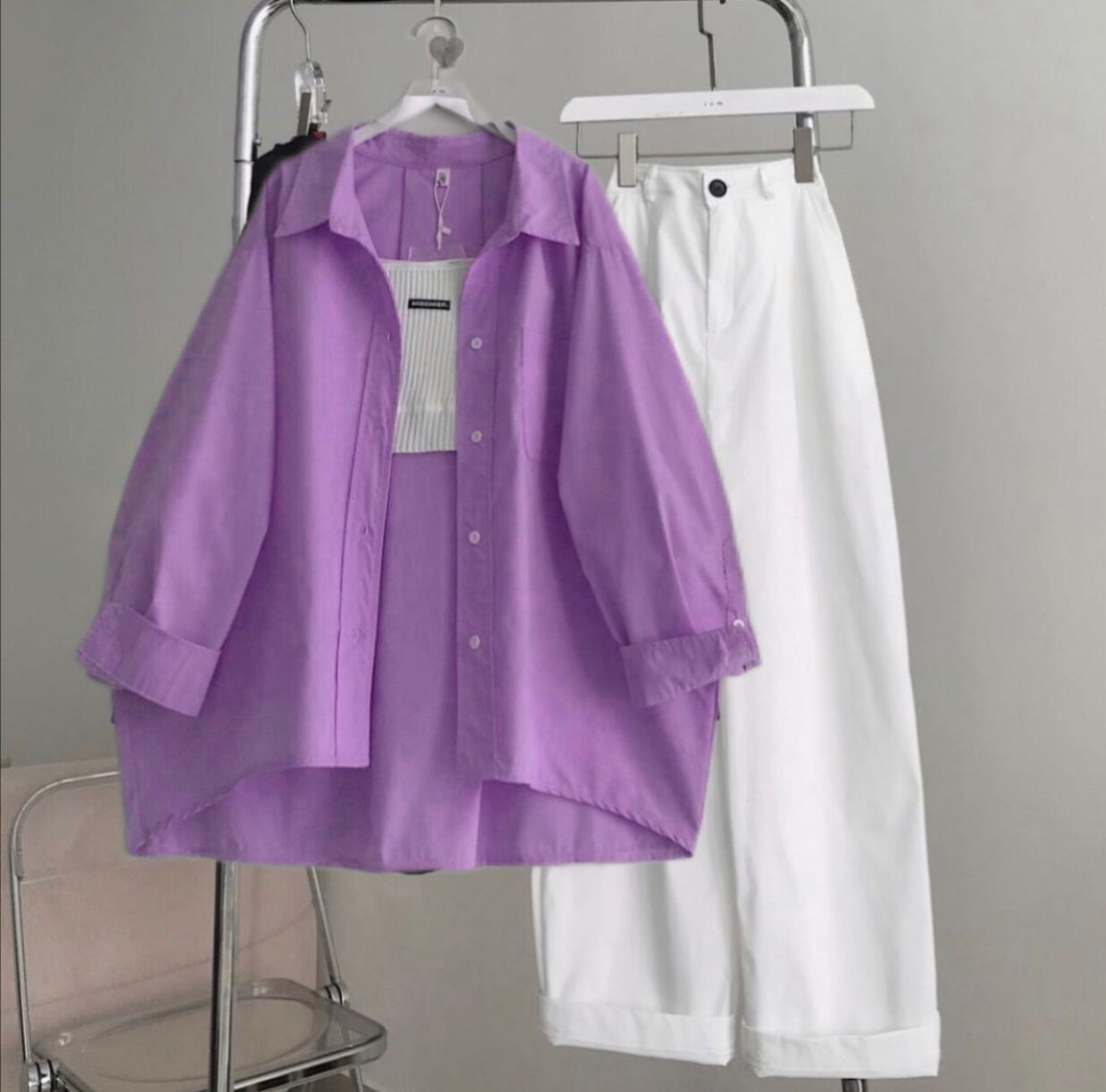 Button Shirt With Wide Leg Jeans