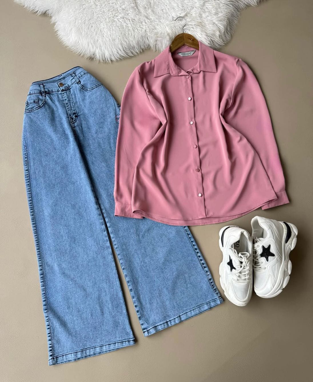Button Shirt With Wide Leg Jeans